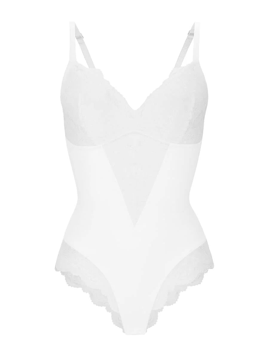 White Be Mine Laced Sculpting Bodysuit