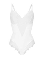 White Be Mine Laced Sculpting Bodysuit